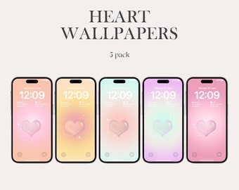 Cute heart iPhone wallpapers, gradient wallpapers, iOS 16, Aesthetic Wallpaper, iPhone 15 pro max, lockscreen, minimal hearts, aura, y2k