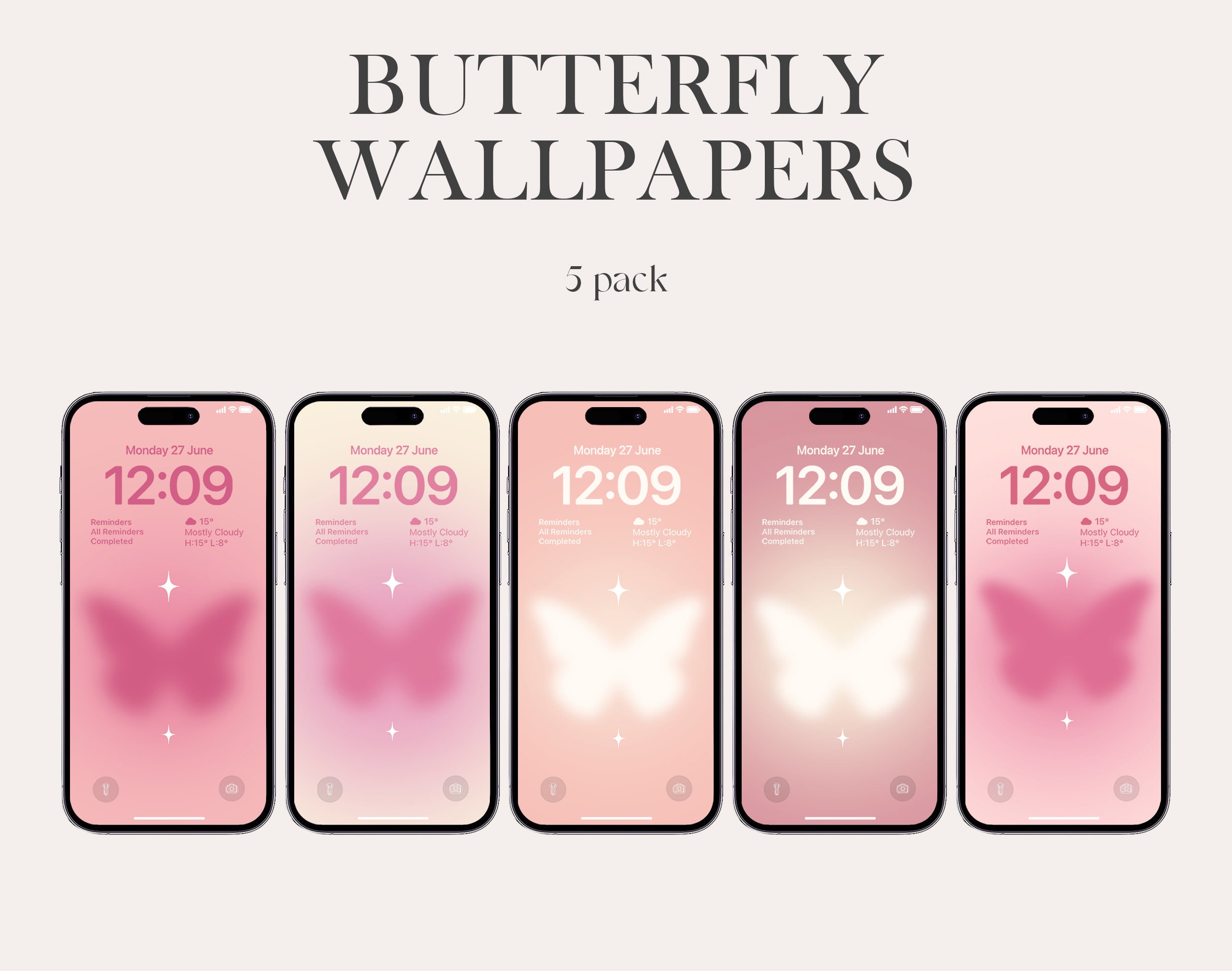 Pink Butterfly iPhone Wallpaper, Peach Aura Theme (digital Download) - Etsy, image size:2500x1970