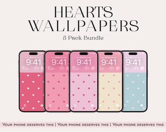 Heart Phone Wallpaper Bundle, Cute Pink Aesthetic Wallpaper, Love Wallpaper Set, 5 Pack