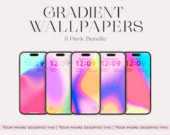 Gradient iPhone Wallpaper Pack: Pink Purple Blue Backgrounds (Digital Download 5 pcs)