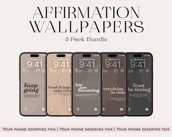 Affirmation Phone Wallpaper Bundle, Motivational Wallpaper Set, Inspirational Phone Backgrounds, 5 Pack