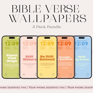 Christian iPhone Wallpapers | 5-Pack Bible Verse Lock Screens | Faith-Based Aesthetic Backgrounds for iPhone 15 14 13 12 11, Samsung