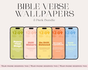 Christian Phone Wallpaper | Bible Verse Lock Screen 5-Pack (Digital Download)
