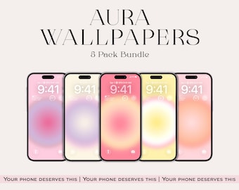 Aura Phone Wallpaper Bundle, Pastel Gradient, Affirmations, Bible Verses (5 Pack)