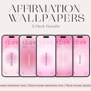 Pink Affirmation iPhone Wallpaper | 4K Gradient Quote Lock Screen (5 Pack Bundle)