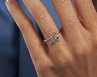 Efeu-Ring für Frauen, Weihnachtsgeschenk für Sie, handgefertigter Schmuck, grüner Blattring, minimalistischer Schmuck, Geburtstagsgeschenk