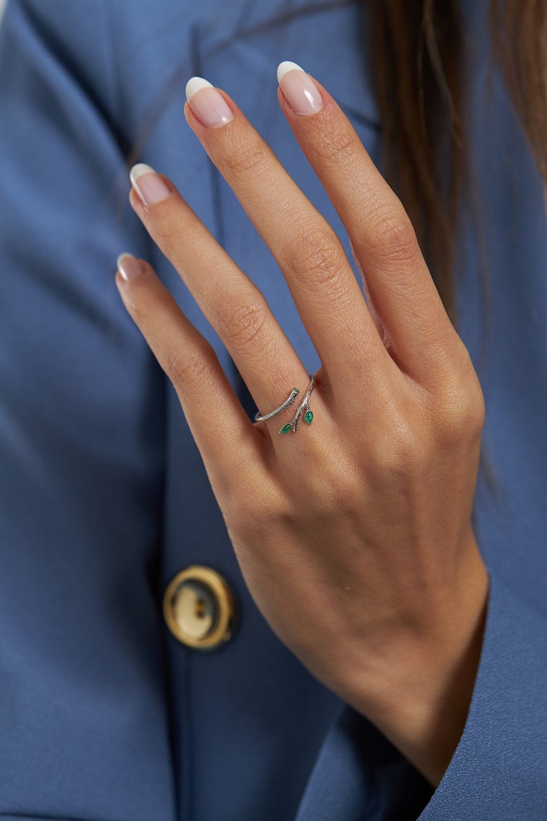 Ivy Ring for Women, Christmas Gift for Her, Handmade Jewelry, Green Leaf Ring, Minimalist Jewellery, Birthday Gift Zilver