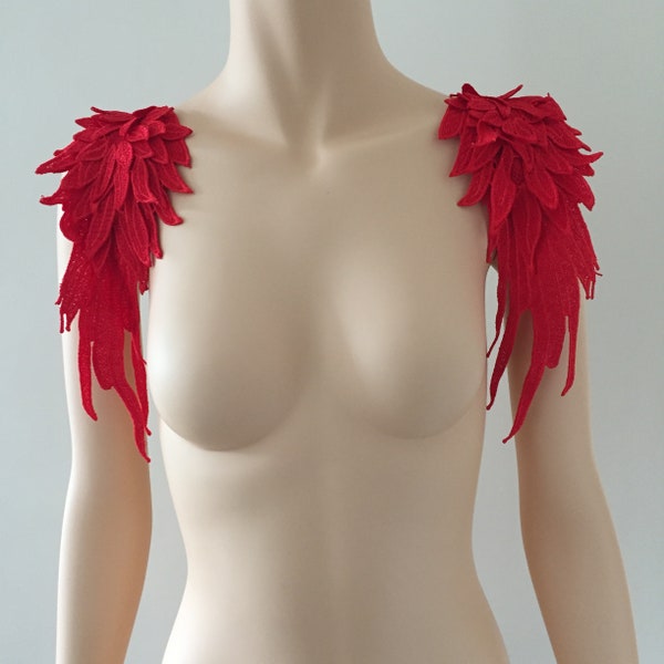 Paire d'ailes d'ange "plume" Motif d'embellissement d'appliques pour la conception de costumes Badge d'épaule Couture Artisanat