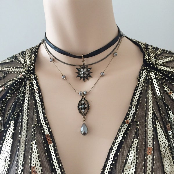 Layered Necklace Gothic Star Pendant 1920's GATSBY Party FLAPPER Dress Accessories Beach Jewellery