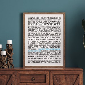 Travel Quote Print 95+ International Destinations "I Haven't Been Everywhere, But It's On My List" Travel Lover Bucket List, Travel Wall Art
