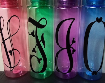 Plastic water bottle with personalized Mickey Mouse initals