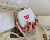 Fashion Classic Pearl Chain Mini Crossbody Lipstick Powder Compact Bag