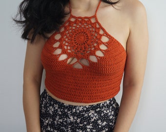 Crochet Halter Top, Crop Top, Crochet Mandala Top, Dreamcatcher Crochet Bralette, Boho-Hippie Top, Festival Clothing, Summer Top,