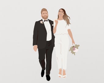 Il tuo ritratto di matrimonio - Ritratto digitale da foto, illustrazione personalizzata, coppia personalizzata, regalo di inaugurazione della casa per la famiglia