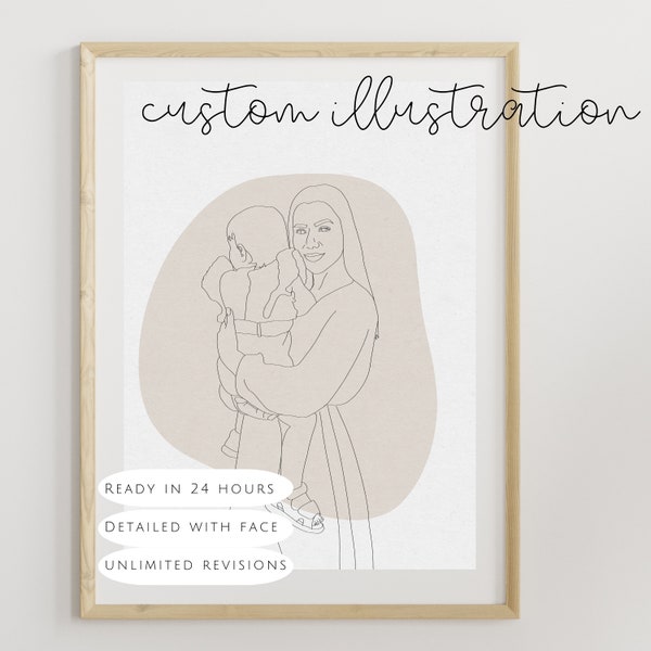 Custom Lineart portrait of photo Gift for Mothersday Anniversary Weddinggift Digital Homegift One Line Drawing Minimalistic Art