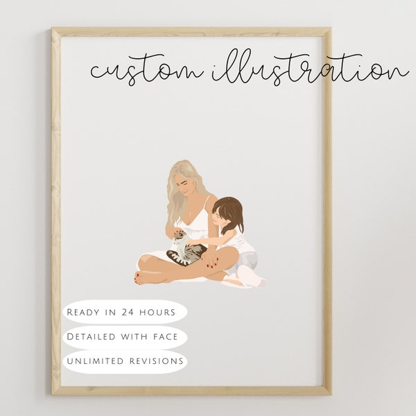 Digital Custom Mother's Day Portrait from Photo – Unique Gift for Mom