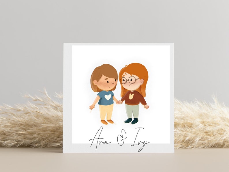 Ritratto di famiglia personalizzato Regalo ritratto per fratelli migliori amici Illustrazione personalizzata di famiglia Regalo di San Valentino immagine 5