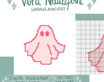 ピンクのハロウィンゴーストデジタルニードルポイントチャート