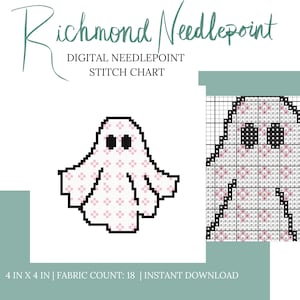 Pink Patterned Ghost Halloween Digital Needlepoint Chart