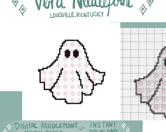 ピンク模様のゴーストハロウィーンデジタルニードルポイントチャート