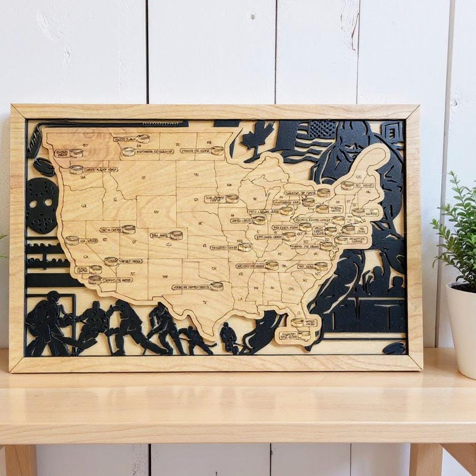 Hockey Rink Travel Map – Laser Cut Wood NHL Rink Tracker – Customizable ...