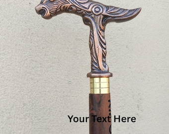 Bastone da passeggio in legno personalizzato, con incisione, design a spirale / Manico a forma di leone a 3 pieghe, ideale come regalo.