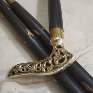 3-Fold Walking Stick for Men & Women | Brass Handle | Decorative Black  Brown Wood Cane