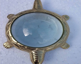 Handcrafted Brass Turtle Magnifying Glass Paperweight, Nautical Desk Decor