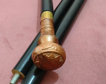 Walking Stick,Black Wooden Cane, Elegant Handle,Black shaft in 3 Folds