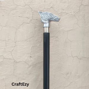 Wolf Handle Walking Cane: Handmade Black Wood 3-Fold Stick