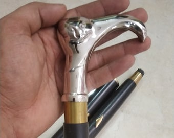 Black Wooden Walking Cane with Cat Handle | Foldable Vintage Style Walking Stick