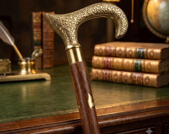 Walking stick,Wooden Cane with Derby Shape Handle,Three foldable Brown Color