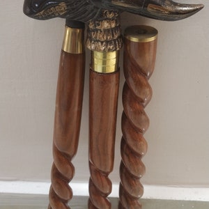Walking Stick with Dragon Handle | Spiral Wooden Cane | Antique Classic Design