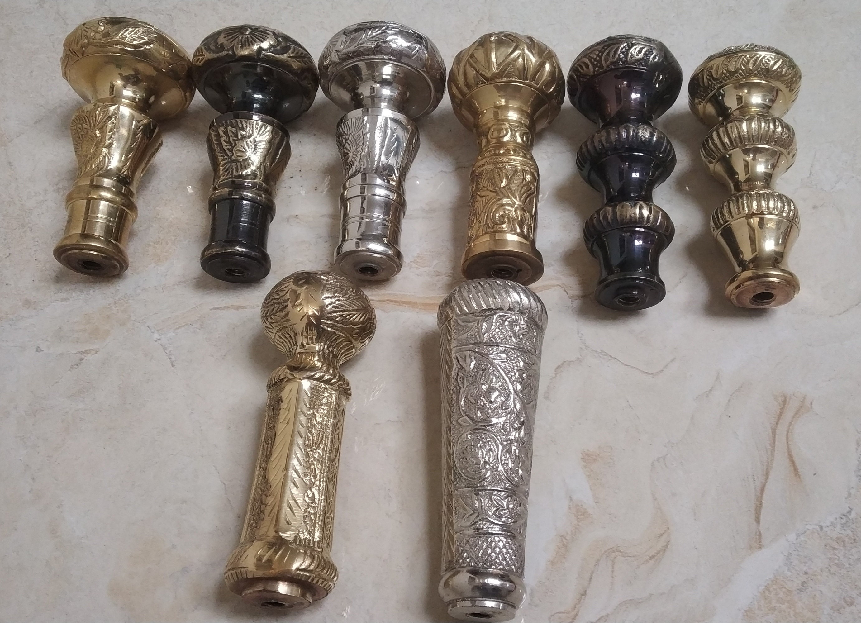 Walking Stick Handle for 3-Fold Wooden Shaft | Brass Cane Top Replacement