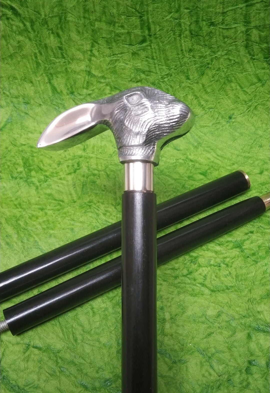 Rabbit Handle Wooden Walking Stick – Brass Animal Cane, 3 Fold Travel ...