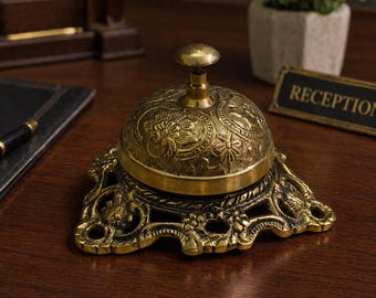 Brass Desk Bell, Ornate,Reception Service Call,Office Table top,Ringing,School,DecorGift item