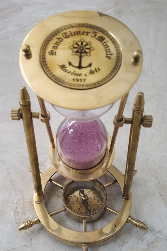 Sablier Nautique Vintage 6 Minutes – Laiton Et Sable – Décoratif – Fabriqué En Inde