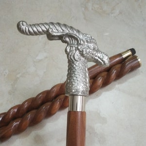 Dragon Handle Walking Stick: Handmade Wooden Cane, Three-Fold Travel Aid