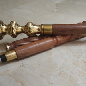 Dragon Brass Handle Wooden Walking Cane - 3-Fold Travel Stick