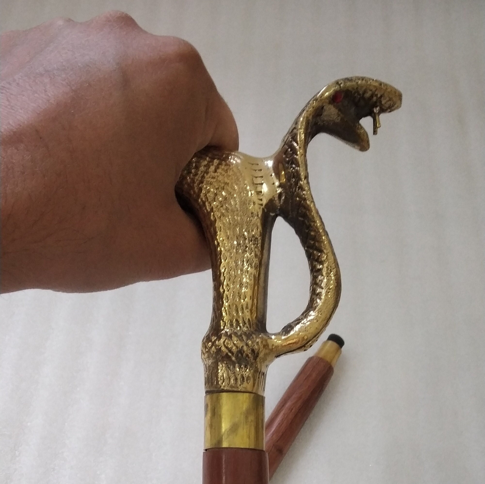 Brass Snake Design Handle Walking Stick Cane Serpentine Elegance