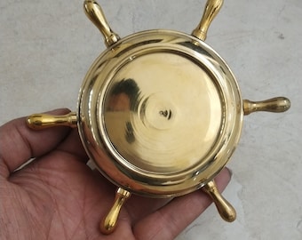 Reproduction Brass Ship Wheel Decor, Shiny Finish, Desk Accessory