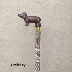 walking Stick  Antique Look Wooden cane 3 Fold Dog Shap Handle Use for Travel Gift