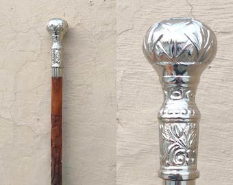 Handmade Wooden Walking Stick – Brass Handle, 3-Fold Travel Cane