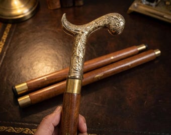Wooden walking stick with Brass Handle,Three Fold Cane,Derby Style