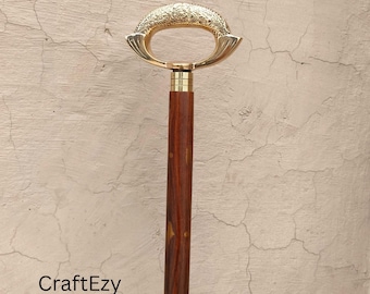 Walking stick with Brass Handle,Wooden Cane,Classic Style