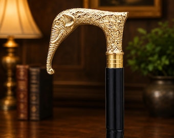 Bastone da passeggio con testa di elefante, bastone da passeggio in legno nero con impugnatura in ottone, bastone a spirale intagliato, regalo per uomo, donna, papà