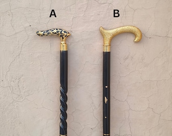 Bastone da passeggio in legno, con impugnatura in ottone, pieghevole in 3 sezioni, regalo per papà, asta nera.