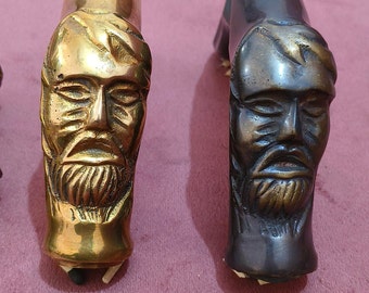 Walking Stick Handle,Wooden Cane Replacement Topper,Brass & Antique Finish