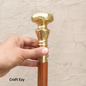 Wooden Walking Cane with Round Shape Brass Handle - Handcrafted Elegant Foldable Stick