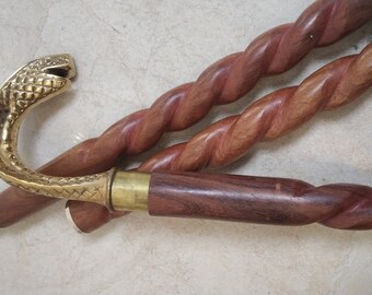 Bastone Da Passeggio In Legno Intagliato A Mano - Serpente - Fatto In Ucraina - Arte Popolare - Foto 2